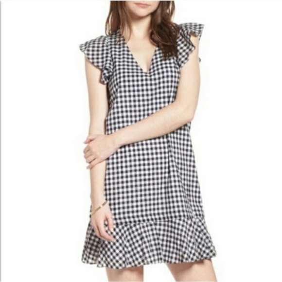 Madewell Ruffled Hem Gingham‎ Shift Dress - Picture 1 of 8